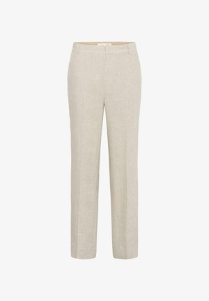 Heledad mesi linased püksid sirge lõikega, lame esiosa, küljetaskud ja puhtad jooned minimalistliku disaini jaoks.