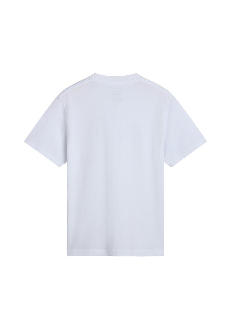 Camiseta de algodón blanca con un ajuste relajado, manga corta y cuello redondo. Textura suave, diseño minimalista y sin gráficos visibles.