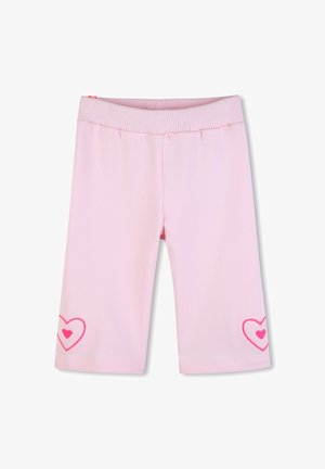 Roze katoenen korte broek met een geribbelde tailleband en geborduurde hartjes aan de onderzijden. Soepele textuur en knie-lengte ontwerp.