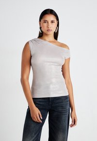 Weekday SHIMMER DRAPE - T-shirt estampada - silver