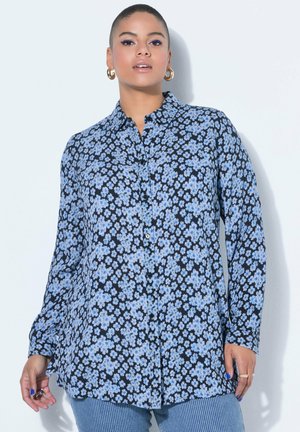 STRAIGHT SHAPE FLOWERS LONG SLEEVE - Skjortebluser - pigeon blue