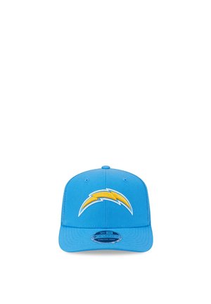 Light blue baseball cap with a yellow lightning bolt logo on the front and a sticker on the brim.