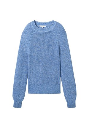 Helesinine kudum, millel on tekstuuriga muster, ümar kaelus ja pikad, veidi puhvis varrukad. Soonikkoes mansetid ja äärte detail.