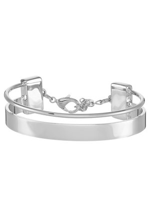 Silbernes Doppelbandarmband mit Karabinerverschluss und verstellbarer Kette auf weißem Hintergrund.