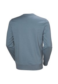 Sudadera de color azul claro con cuello redondo, mangas largas y puños ribeteados. Fabricada en material de algodón suave, con una textura lisa.