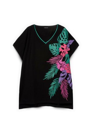 Fiorella Rubino, T-SHIRT CON STAMPA TROPICALE - T-shirts print - nero