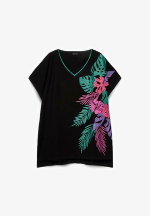 Fiorella Rubino, T-SHIRT CON STAMPA TROPICALE - T-shirts print - nero