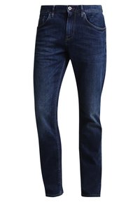 Mörkblå denimjeans med slim fit. Har fem fickor, knappstängning och subtil blekning i tygstrukturen.
