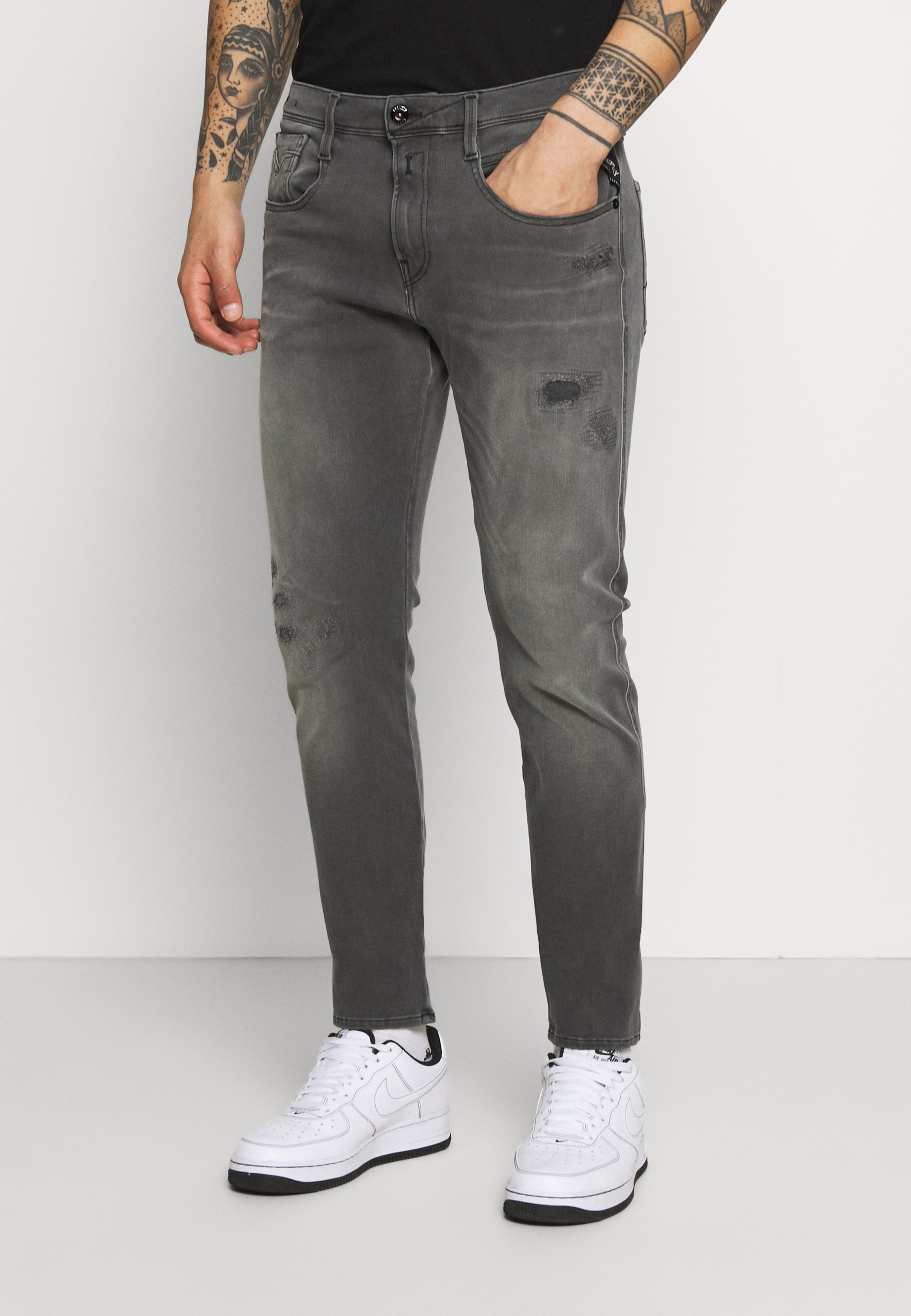 Replay ANBASS HYPERFLEX BROKEN AND REPAIR - Slim fit jeans - medium grey/ Grijs denim/greydenim - Zalando.nl