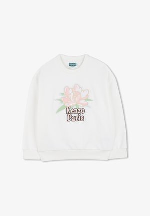 Sweatshirt blanc avec un motif coloré de pivoine et le texte « Kenzo Paris ». Confectionné en tissu doux avec poignets et col côtelés.