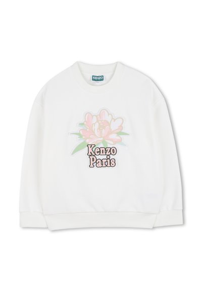 Sweatshirt blanc avec un motif coloré de pivoine et le texte « Kenzo Paris ». Confectionné en tissu doux avec poignets et col côtelés.