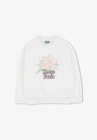 Sweatshirt blanc avec un motif coloré de pivoine et le texte « Kenzo Paris ». Confectionné en tissu doux avec poignets et col côtelés.