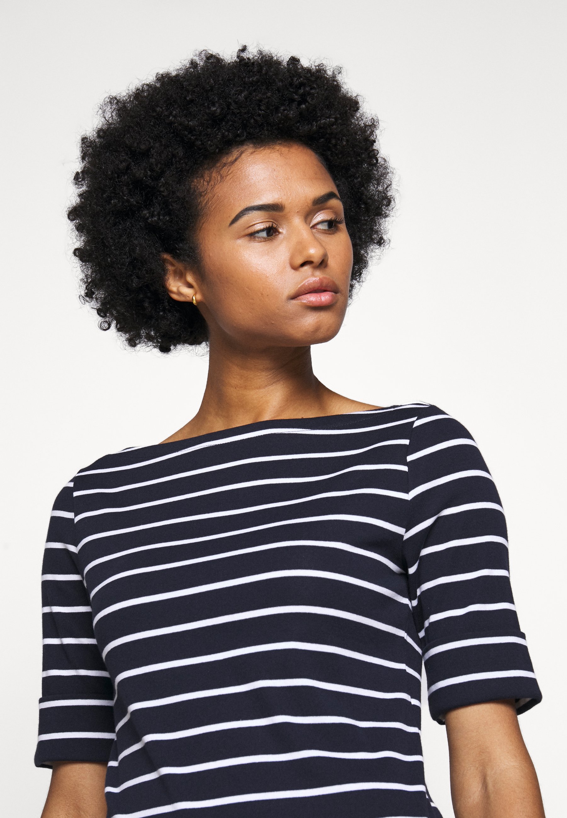 navy and white striped boatneck shirt