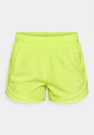 Pantaloni sportivi giallo neon con vita elasticizzata, tasche laterali e logo bianco. Tessuto leggero con una texture liscia e orlo curvo.