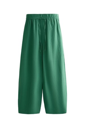 Groene cropped wijde broek met elastische tailleband en vooraan aantrekkoord.
