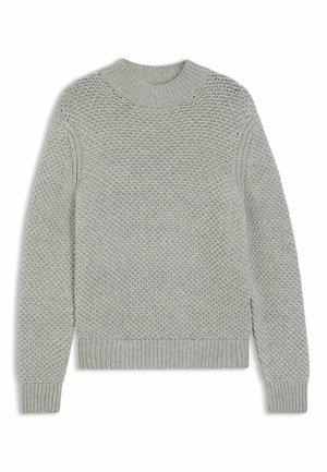 Maglione lavorato a maglia grigio chiaro con scollo rotondo, motivo a trama, polsini e orlo a costine; design casual con vestibilità comoda.
