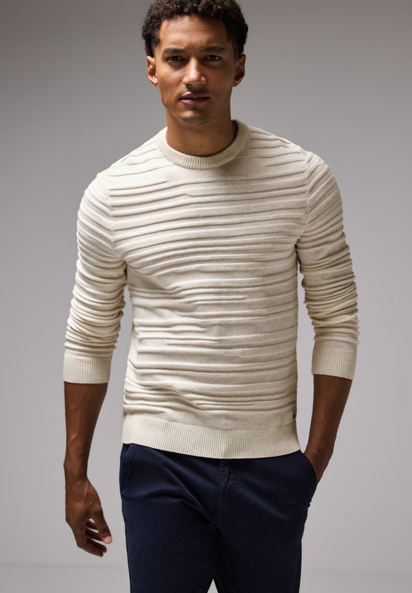 MIT STRUKTURSTREIFEN - Strickpullover - beige