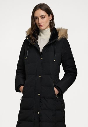 FAUX-FUR-TRIM HOODED DOWN COAT - Down coat - black