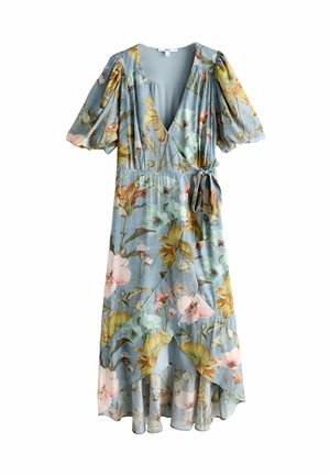 TALL FIT - PUFF SHORT SLEEVE WRAP MIDI - Rochie de zi - blue floral print