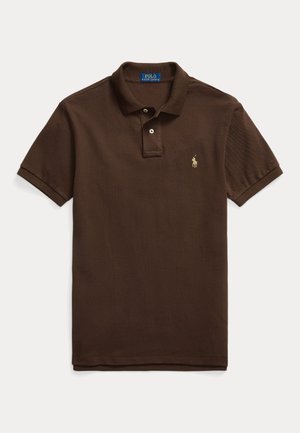 Καφέ κοντομάνικο πουκάμισο polo Ralph Lauren με γιακά, δύο κουμπιά και κεντημένο λογότυπο στο αριστερό στήθος.