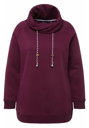Felpa bordeaux con scollo a barca, dotata di cordini bianchi e dettagli in metallo dorato. Tessuto morbido, vestibilità comoda e polsini a costine.