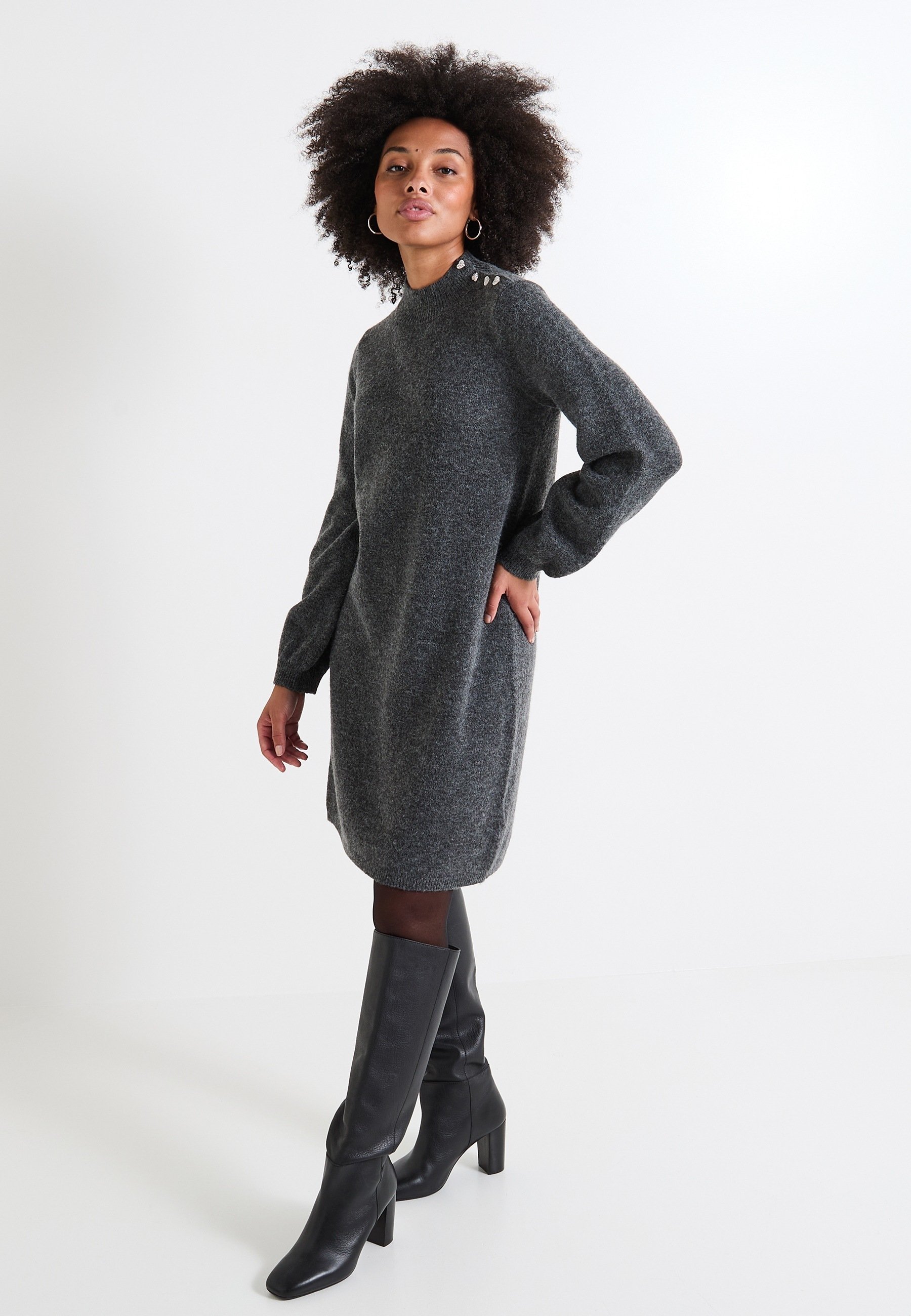 Pull Col Roulé Robe Pull Gris Chine Robe Pull Longue Marimet Gris