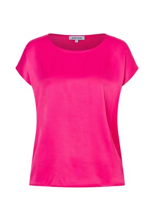 Knallpinkes Kurzarmbluse mit rundem Ausschnitt, lockerer Passform und glattem Stoff von More & More, Größe 36.