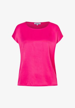 Knallpinkes Kurzarmbluse mit rundem Ausschnitt, lockerer Passform und glattem Stoff von More & More, Größe 36.