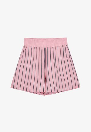 Lyserosa shorts med vertikale marineblå striper, elastisk linning og sidelommer. Laget av myk stoff med avslappet passform.
