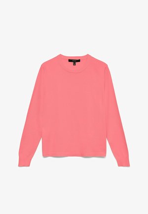 Top met lange mouwen in fel koraal, gemaakt van een zachte gebreide stof, met een ronde halslijn en een rechte zoom, zonder zichtbare versieringen.