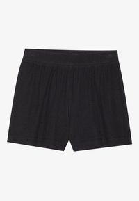 Pantalones cortos negros con ryperos y cinturilla elástica, que presentan un ajuste relajado y dobladillo recto, fabricados en tejido ligero.