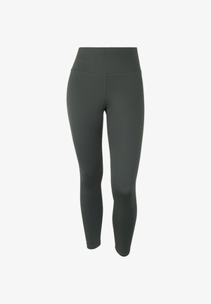 Leggings a vita alta in verde oliva scuro, realizzati in tessuto liscio ed elastico con una silhouette aderente e cuciture flatlock per il massimo comfort.