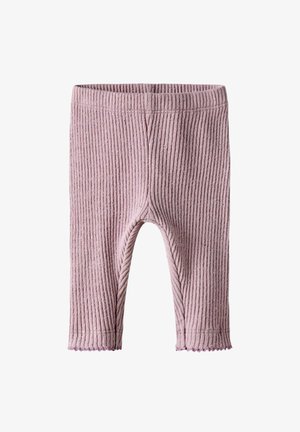 Gerippte lavendelfarbene Leggings mit strukturierter Oberfläche. Verfügt über einen weichen Taillenbund und einen gewellten Abschluss am Saum, die eine enge Passform bieten.