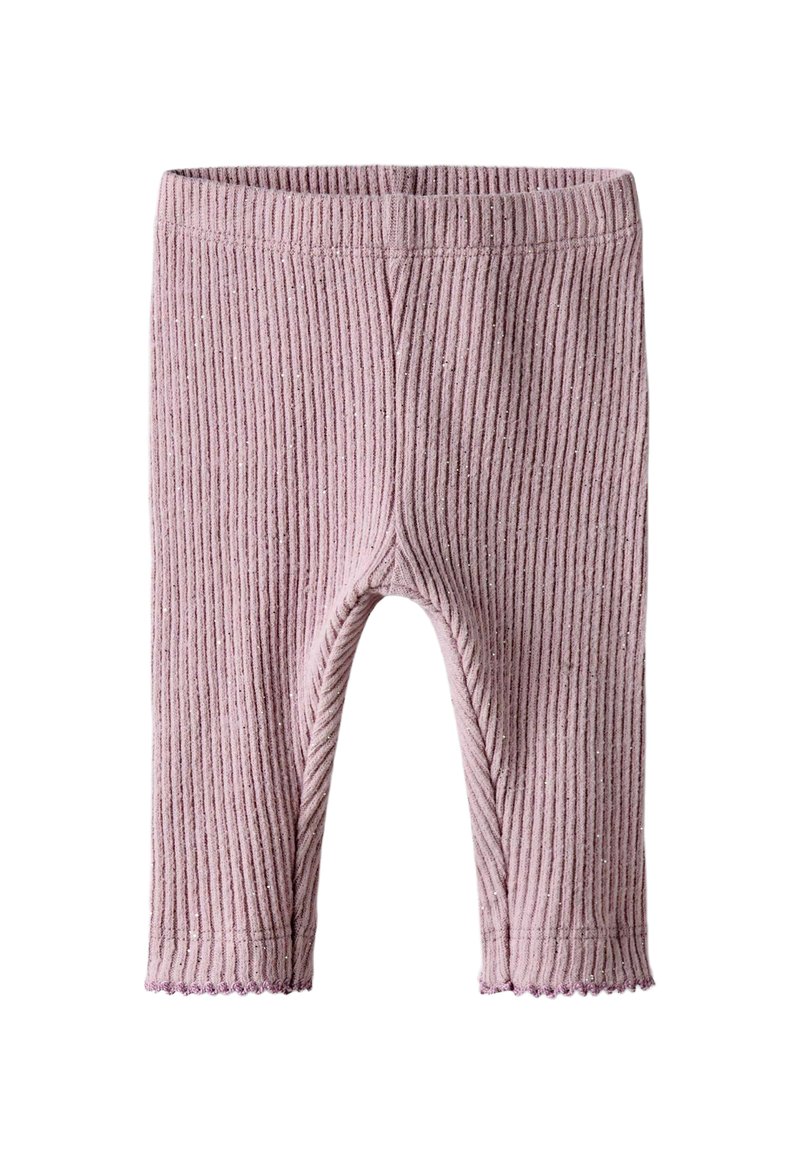 Leggings en lavender côtelé avec une finition texturée. Ils présentent une taille douce et un bord festonné à l'ourlet, offrant un ajustement confortable.