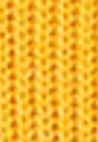 Tessuto texturizzato di un brillante giallo con un motivo di piccoli punti circolari. Il materiale sembra avere una qualità morbida e intrecciata. Accenti multicolori visibili.