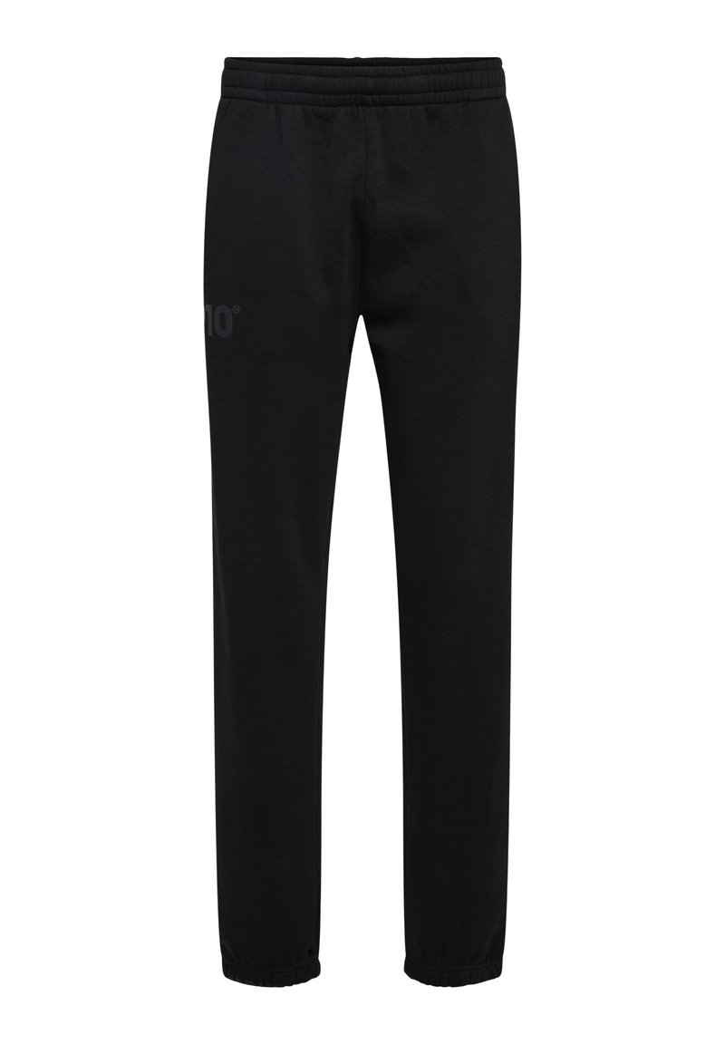 Zwarte trainingsbroek met een elastische tailleband, afgewerkte boorden en een subtiele logo-opdruk aan de zijkant. Gemaakt van zachte, lichte stof.