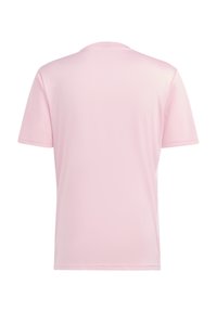 Korte mouw roze t-shirt gemaakt van een soepele, lichte stof; heeft een klassieke ronde hals en een eenvoudig, effen ontwerp.