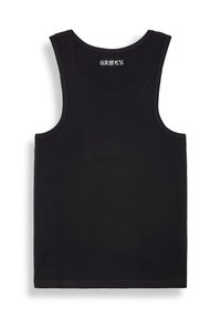 Top sin mangas negro hecho de tela acanalada. Presenta un cuello redondo y la palabra "GRIMEY" bordada en blanco en la parte posterior.