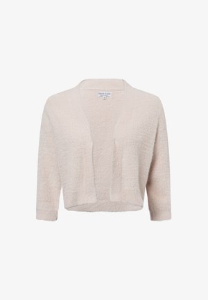 Helles rosa, verkürztes Strickjacke aus weichem, flauschigem Material. Verfügt über einen Schalkragen und Dreiviertelärmel mit strukturierter Oberfläche.