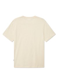 Light beige unisex t-shirt made from soft cotton, featuring short sleeves, a crew neck, and a simple, smooth texture with no embellishments.