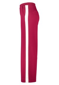 Rode sportieve broek met een witte zijsrand, voorzien van een aansluitende taille, een rechte pijpdesign en een zak aan de rechterkant. Glad textuur.