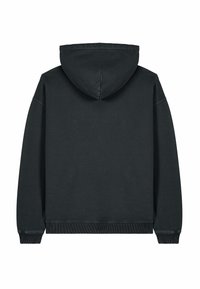 Felpa nera con cappuccio dal tocco morbido, dotata di tasca a marsupio, polsini a costine e vestibilità rilassata. Design semplice, senza motivi.