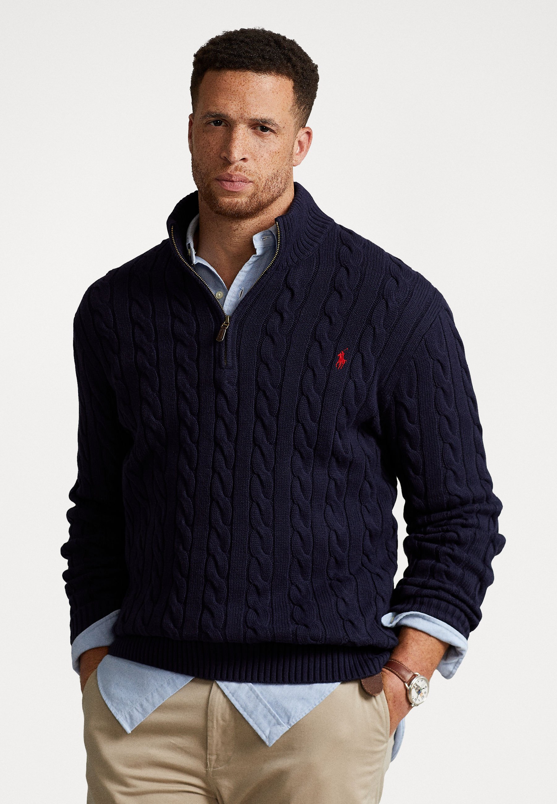 Polo Ralph Lauren Big & Tall CABLE KNIT COTTON QUARTER ZIP SWEATER 