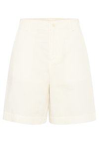 Vita, knälånga shorts i lätt tyg, med knappstängning och sidfickor, med en slät, enfärgad textur.