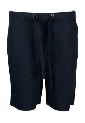 Zwarte knielange shorts met een verstelbare tailleband met trekkoord en metalen oogjes, gemaakt van lichtgewicht stof.