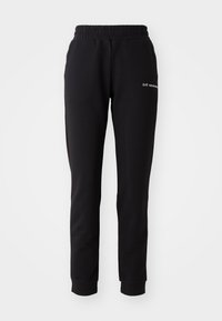 Sorte joggebukser laget av mykt stoff, med elastisk midje og mansjetter. Diskret logodetalj på forsiden.