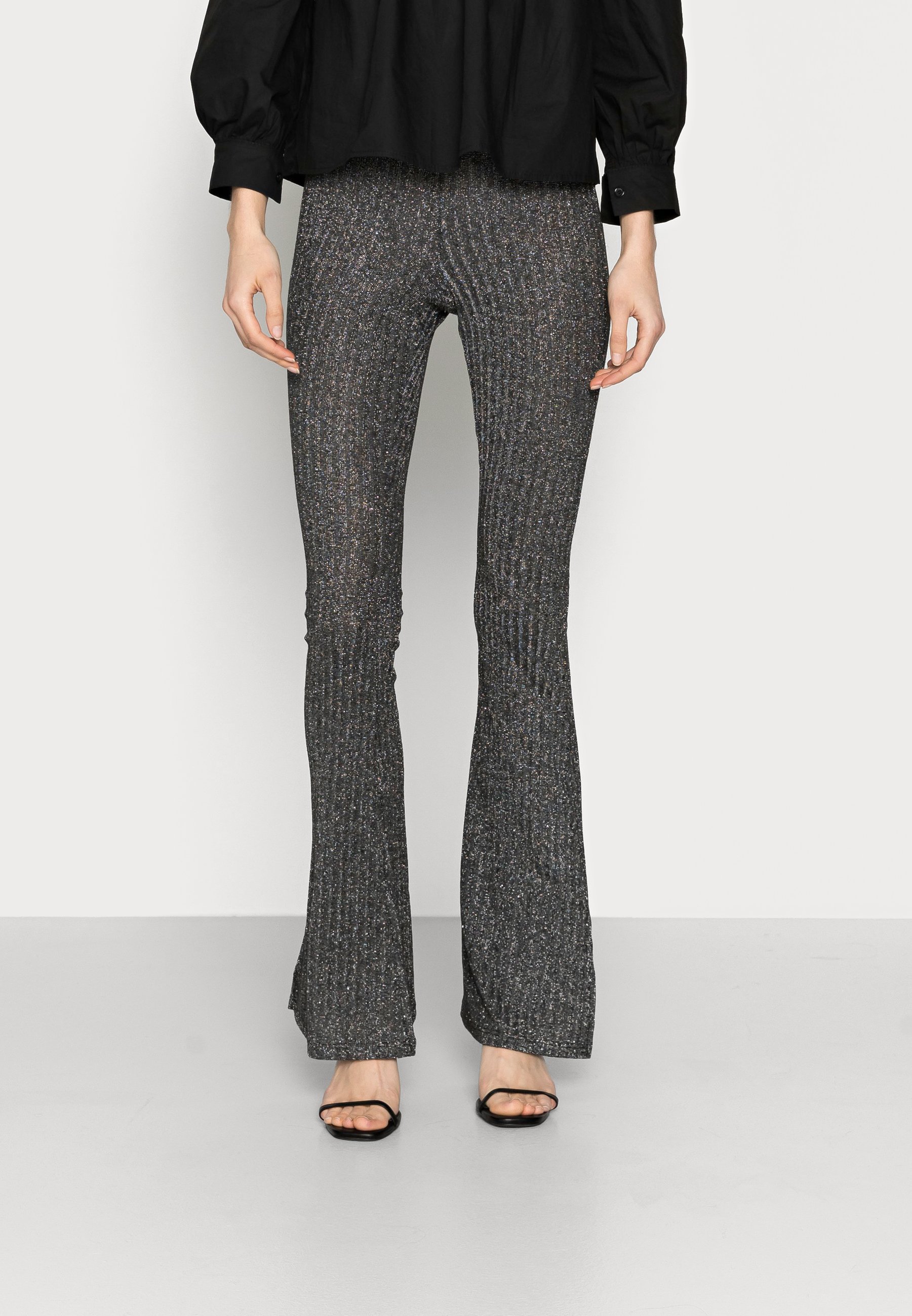 Topshop Tall GLITTER FLARE - Broek - black/Zwart - Zalando.nl
