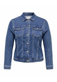 Denim jakna s klasičnim ovratnikom, dvema prsima žepoma in gumbom spredaj. Svetla pranje z razpršeno belušanjem za teksturo in podrobnosti.