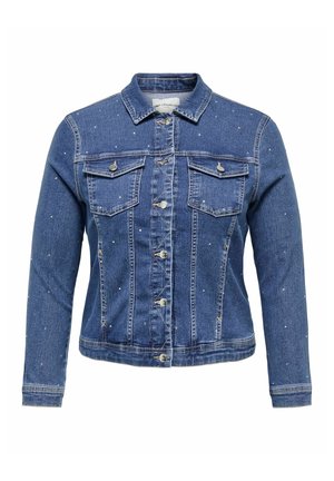 Denimjakke med klassisk krave, to brystlommer og knappelukning. Lys vask med spredte hvide perler for tekstur og detalje.