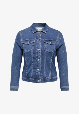 Denimu jaka ar klasisku apkakli, divām krūšu kabatām un pogu aizdari. Gaiša mazgāšana ar izkaisītām baltām pērlēm, lai pievienotu faktūru un detaļu.